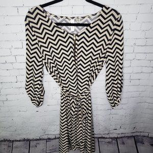Tacera Stripe Chevron Black White Long Sleeve Dress Business Casual Petite